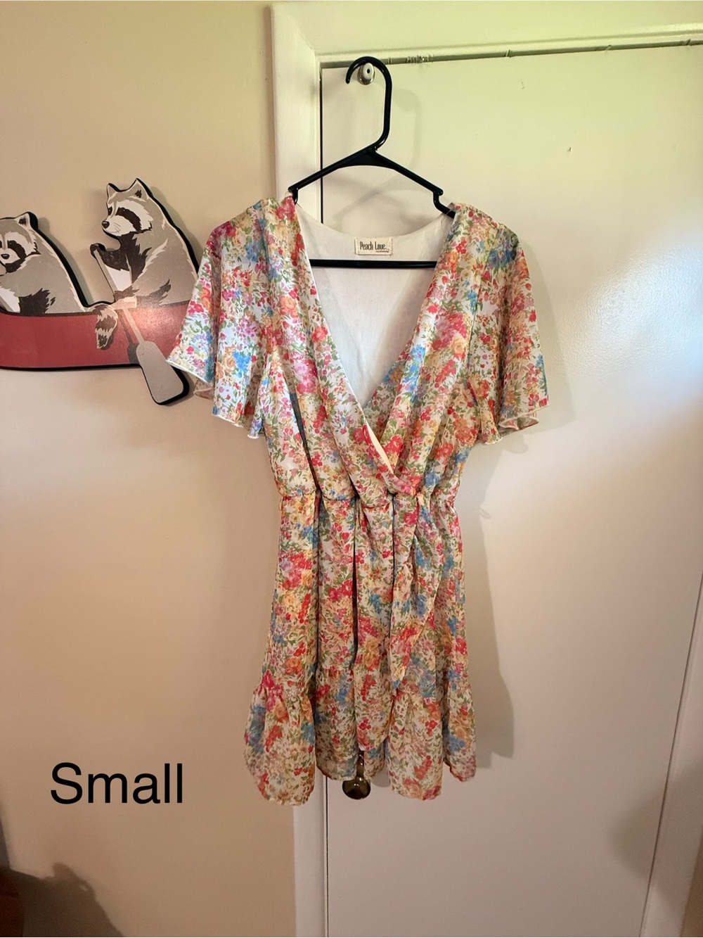 Peach Love California Floral Wrap Mini Dress in Pink, Blue, Cream